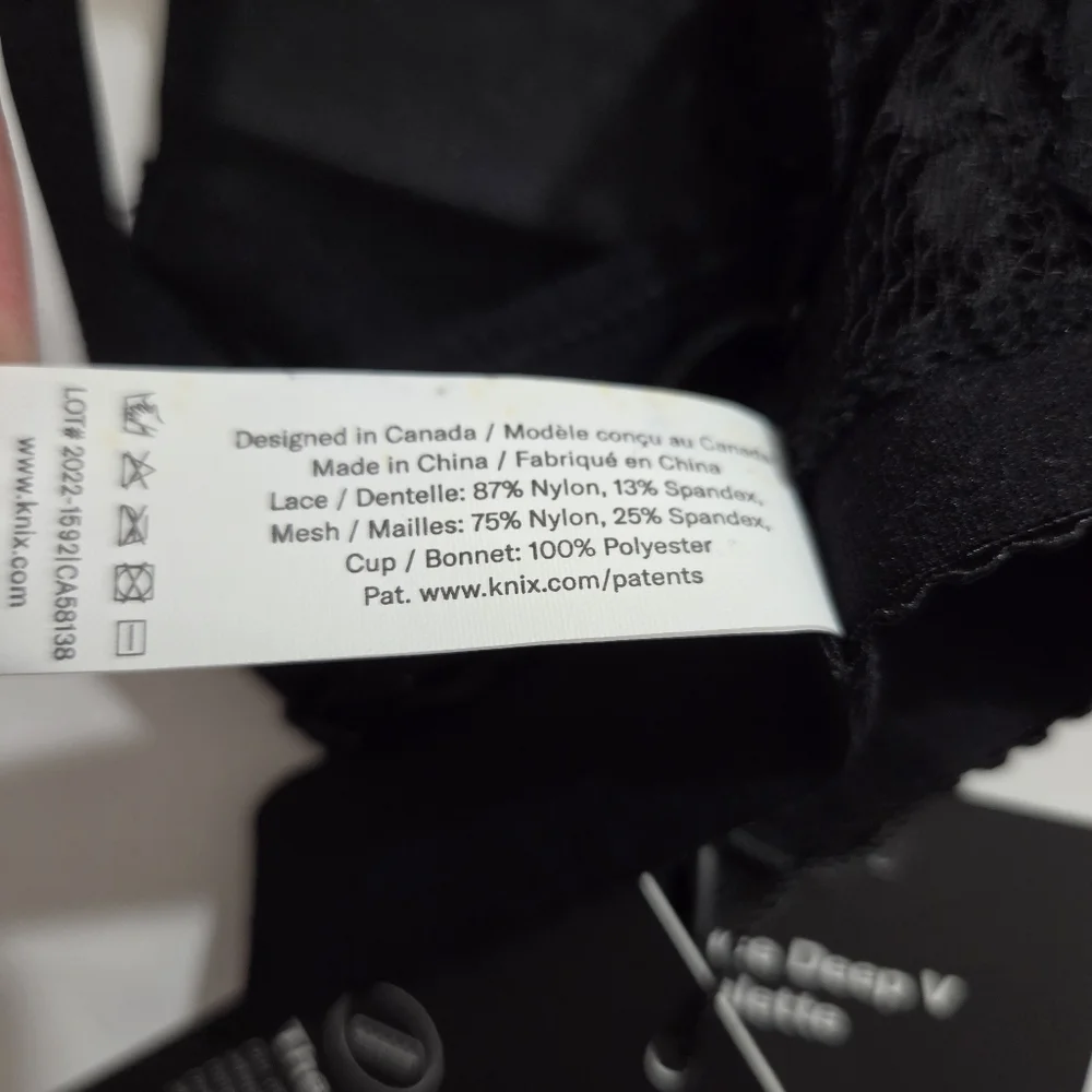 NWT Knix Knixy Lace Deep V Bralette Bra Black Wire Free Size XXL